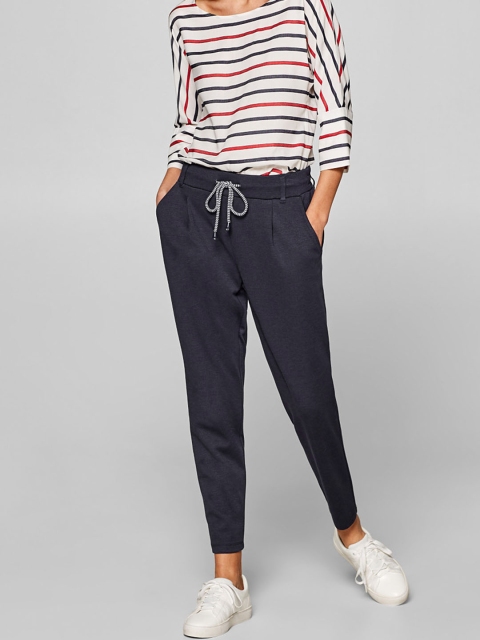 

ESPRIT Women Navy Blue Regular Fit Solid Trousers