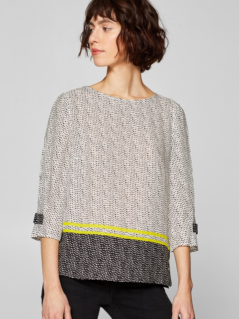 

ESPRIT Women White & Black Printed Top