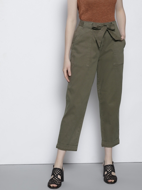 

DOROTHY PERKINS Women Olive Green Regular Fit Solid Cropped Trousers