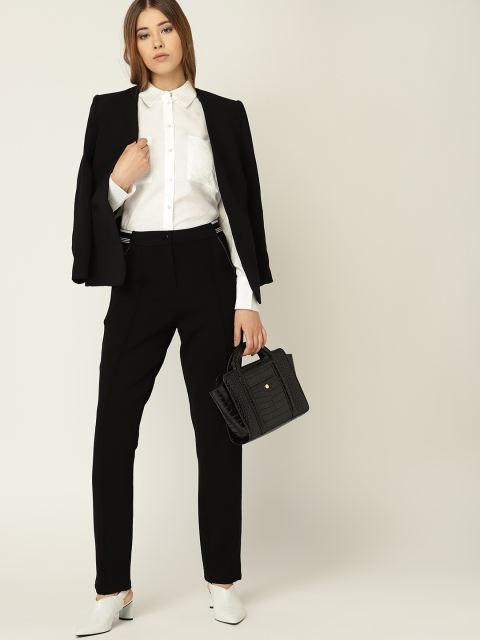 

ESPRIT Women Black Regular Fit Solid Formal Trousers