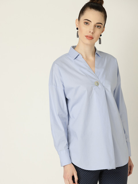 

ESPRIT Women Blue Solid Shirt Style Top