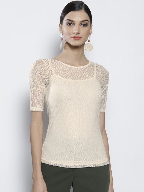 

DOROTHY PERKINS Women Cream-Coloured Lace Top