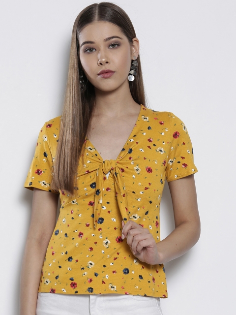 

DOROTHY PERKINS Women Petite Mustard Yellow Printed Top