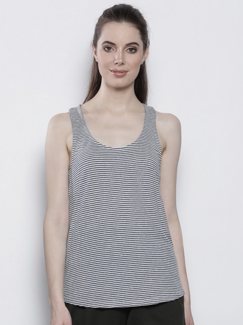 

DOROTHY PERKINS Women Navy Blue & White Striped Lounge Tank Top 33203111
