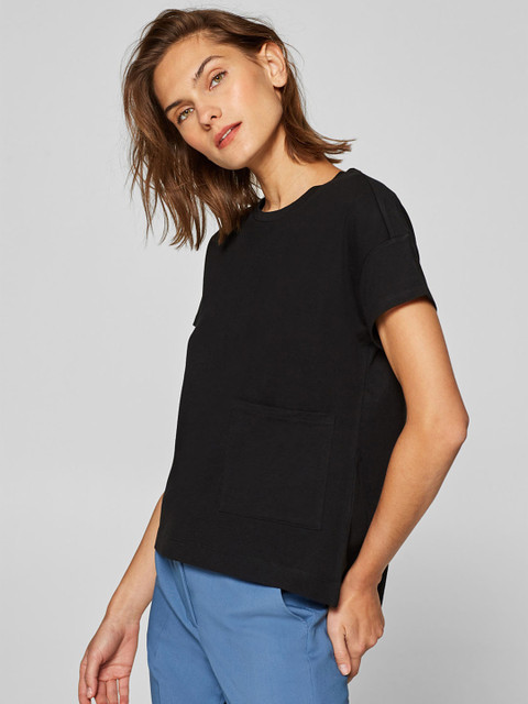 

ESPRIT Women Black Solid Round Neck T-shirt