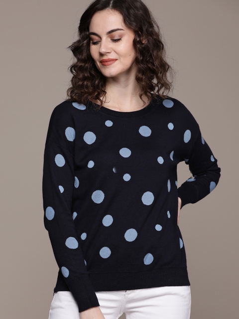 ESPRIT Women Blue Printed Pullover Sweater