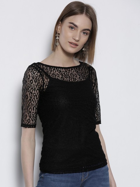

DOROTHY PERKINS Women Black Lace Top