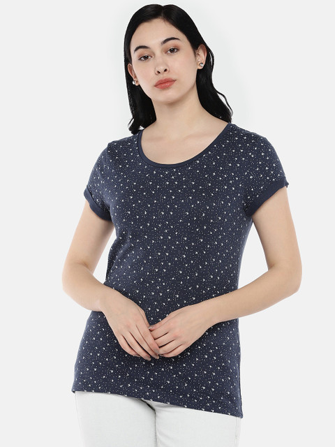 

ESPRIT Women Navy Blue Printed Round Neck T-shirt
