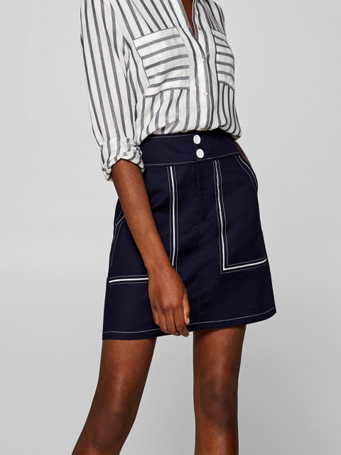 

ESPRIT Women Navy Blue & White Solid Mini A-Line Skirt