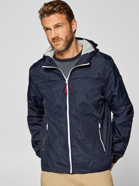 

ESPRIT Men Navy Blue Solid Hooded Bomber Jacket