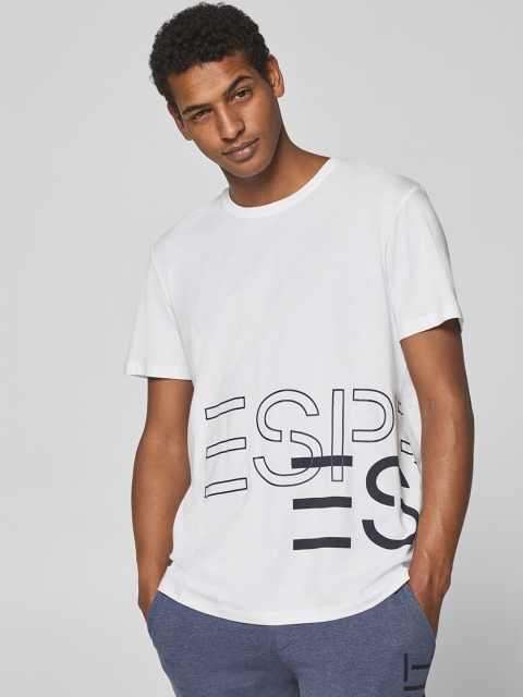 

ESPRIT Men White Printed Round Neck T-shirt