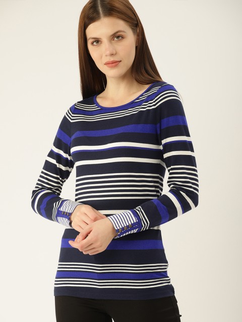 

ESPRIT Women Navy Blue & white Striped Round Neck T-shirt