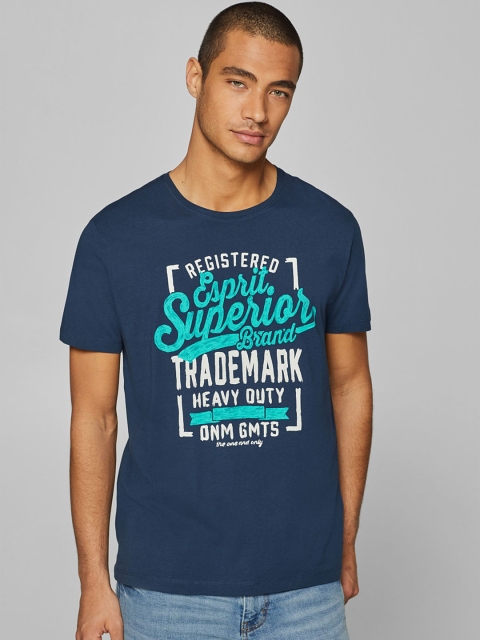 

ESPRIT Men Navy Blue Printed Round Neck T-shirt