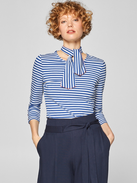 

ESPRIT Women Blue & White Striped Top