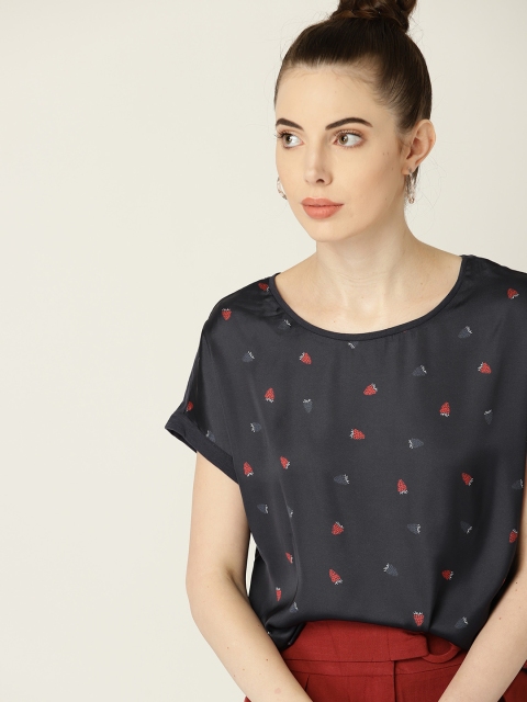 

ESPRIT Women Navy Blue Printed Top