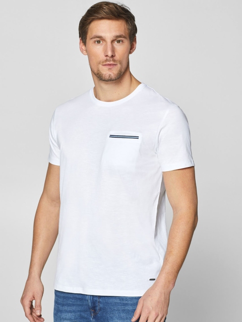 

ESPRIT Men White Solid Round Neck T-shirt