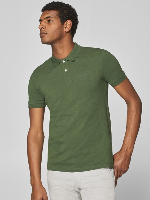 

ESPRIT Men Olive Green Solid Polo Collar T-shirt