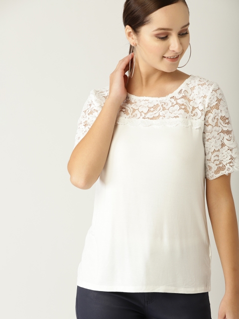 

ESPRIT Women White Lace Detail Top