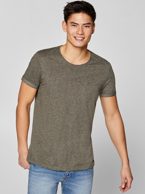 

ESPRIT Men Olive Green Solid Round Neck T-shirt
