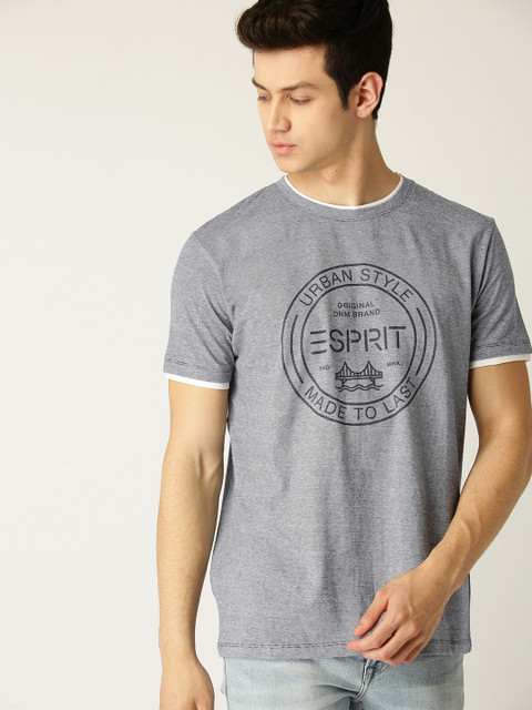 

ESPRIT Men Navy & Grey Printed Round Neck T-shirt, Navy blue