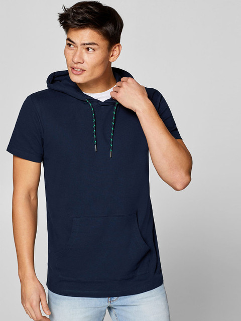 

ESPRIT Men Navy Blue Solid Hooded T-shirt