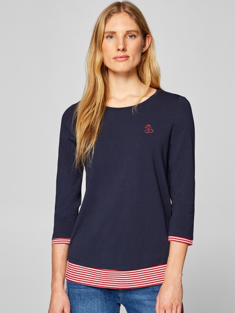 

ESPRIT Women Navy Blue & Red Solid Top