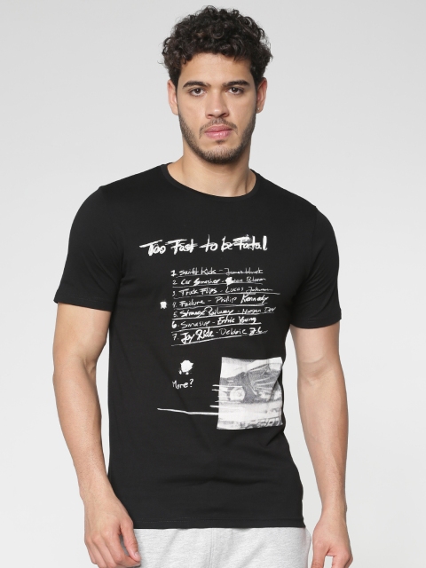 

ONLY & SONS Men Black Printed Round Neck T-shirt