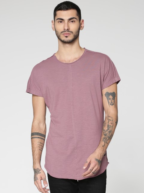 

ONLY & SONS Men Mauve Solid Round Neck T-shirt