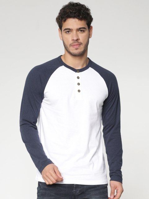 

ONLY & SONS Men White Solid Henley Neck T-shirt