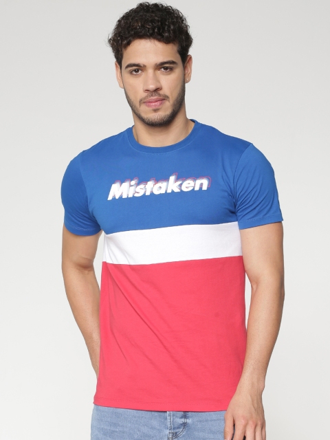 

ONLY & SONS Men Blue Colourblocked Round Neck T-shirt