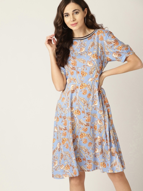 

ESPRIT Women Blue & Brown Printed A-Line Dress