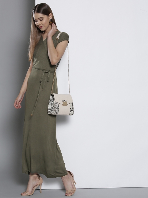 

DOROTHY PERKINS Women Petite Olive Green Solid Maxi Dress