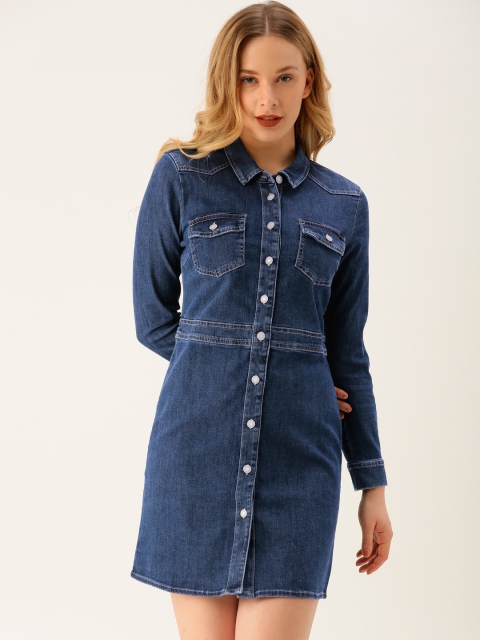 

ESPRIT Women Blue Solid Shirt Denim Dress