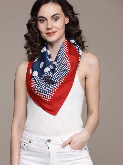 

ESPRIT Women Navy Blue & Red Printed Scarf With Satin Finish