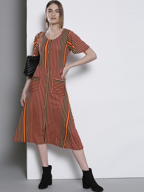 

DOROTHY PERKINS Women Red & Beige Striped A-Line Dress