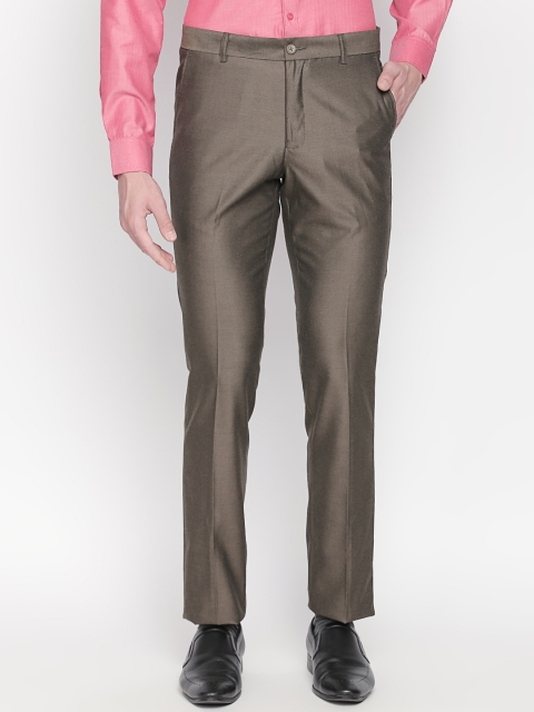 

Solemio Men Olive Green Slim Fit Solid Formal Trousers
