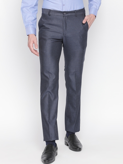 

Solemio Men Grey & Blue Slim Fit Solid Formal Trousers