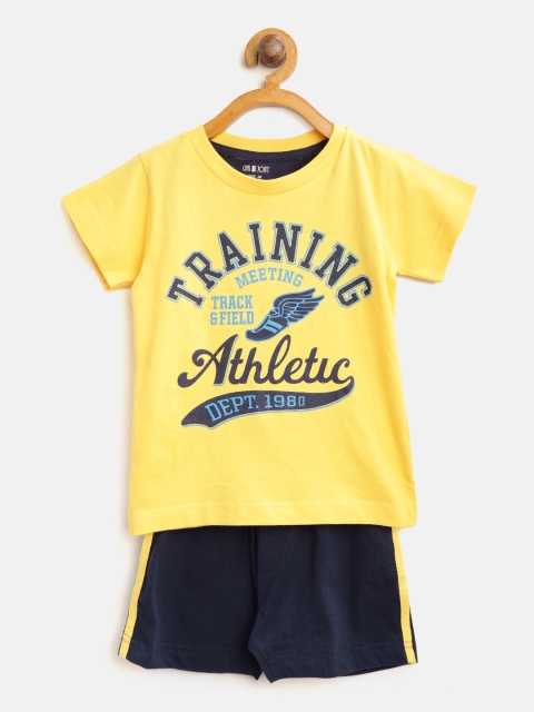 

Palm Tree Boys Yellow & Navy Blue Printed T-shirt with Shorts