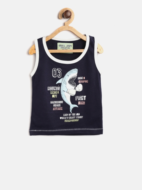 

Gini and Jony Boys Navy Blue Printed Round Neck Pure Cotton T-shirt