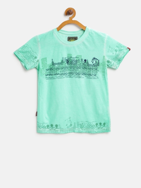 

Gini and Jony Boys Sea Green Printed Round Neck T-shirt