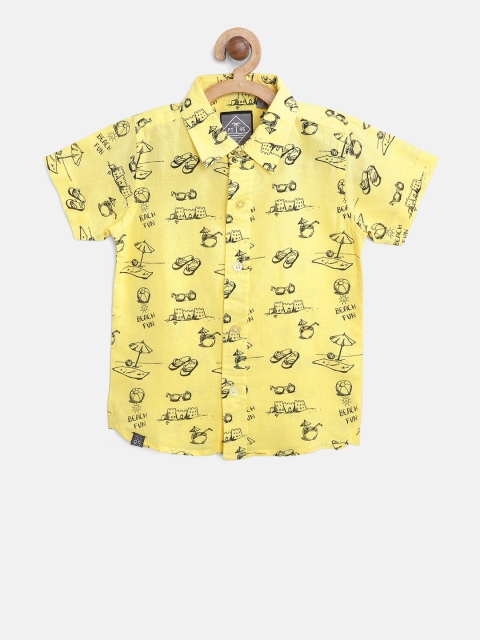 

Palm Tree Boys Yellow & Black Regular Fit Printed Casual Shirt