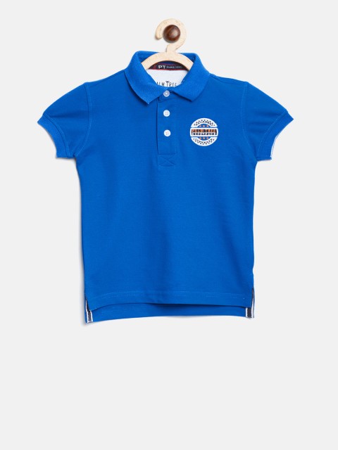 

Palm Tree Boys Blue Solid Polo Collar T-shirt