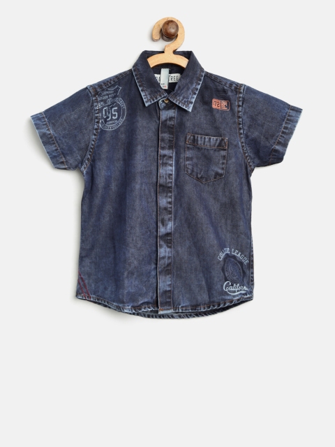 

Palm Tree Boys Navy Blue Faded Denim Regular Fit Casual Shirt