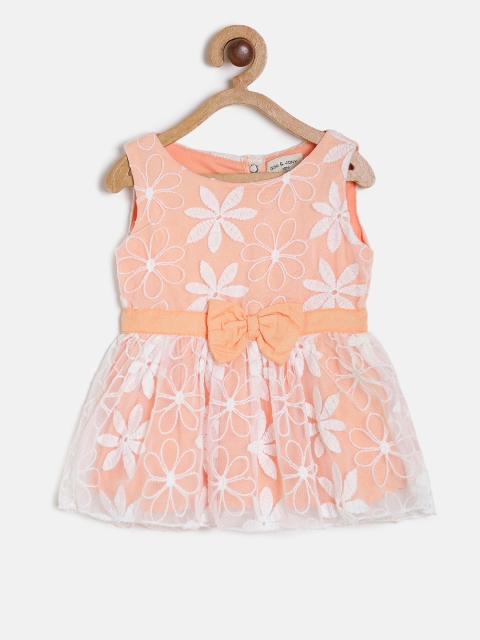 

Gini and Jony Girls Orange & White Self Design Fit and Flare Dress