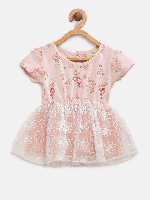 

Gini and Jony Girls Peach-Coloured & White Printed and Flare Dress