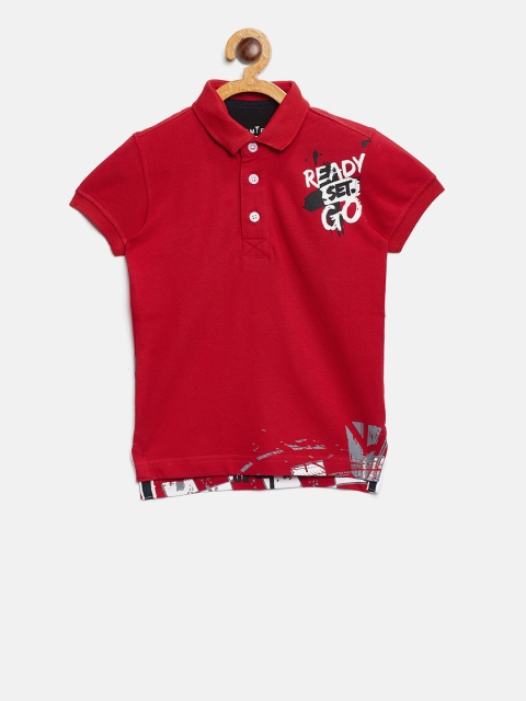 

Palm Tree Boys Red Printed Detail Polo Collar T-shirt