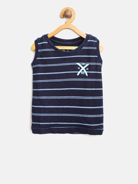 

Palm Tree Boys Navy Blue Striped Round Neck Sleeveless T-shirt