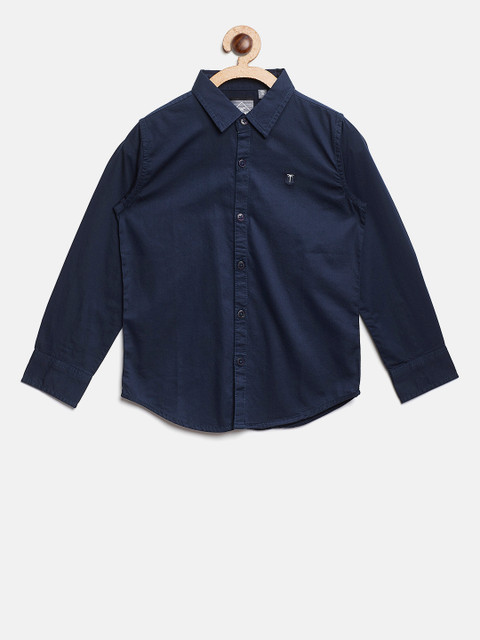 

Palm Tree Boys Navy Regular Fit Solid Casual Shirt, Navy blue