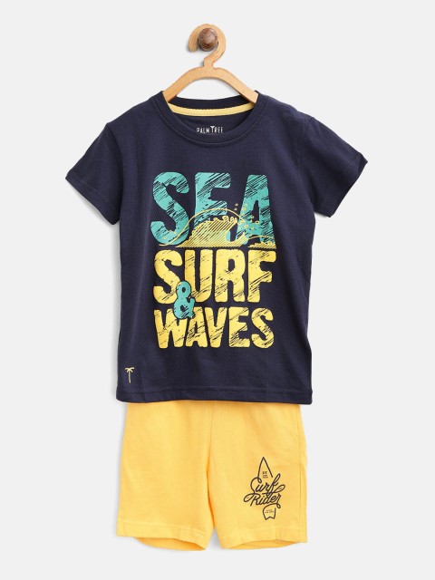 

Palm Tree Boys Navy Blue & Yellow Printed T-shirt with Shorts
