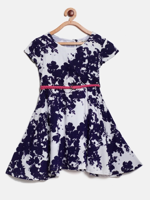 

Palm Tree Girls White & Navy Printed Fit & Flare Dress